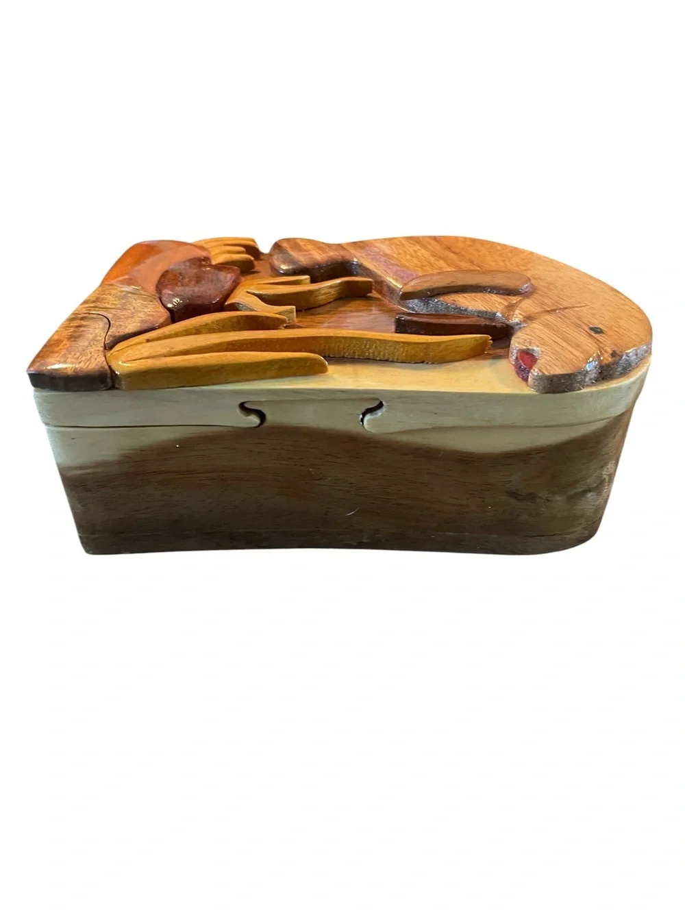 Carved Wooden Manatee Puzzle Treasure Stash Box Jewelry Sea Cow